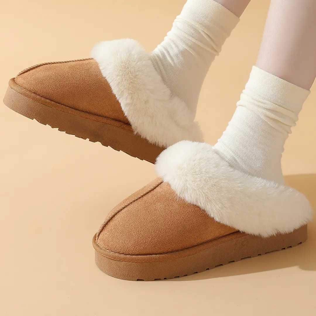 Thickened cross-border e-commerce Amazon fur mouth home slippers men's and women's indoor and outdoor thermal slippers cotton slippers in stock — feature 1
