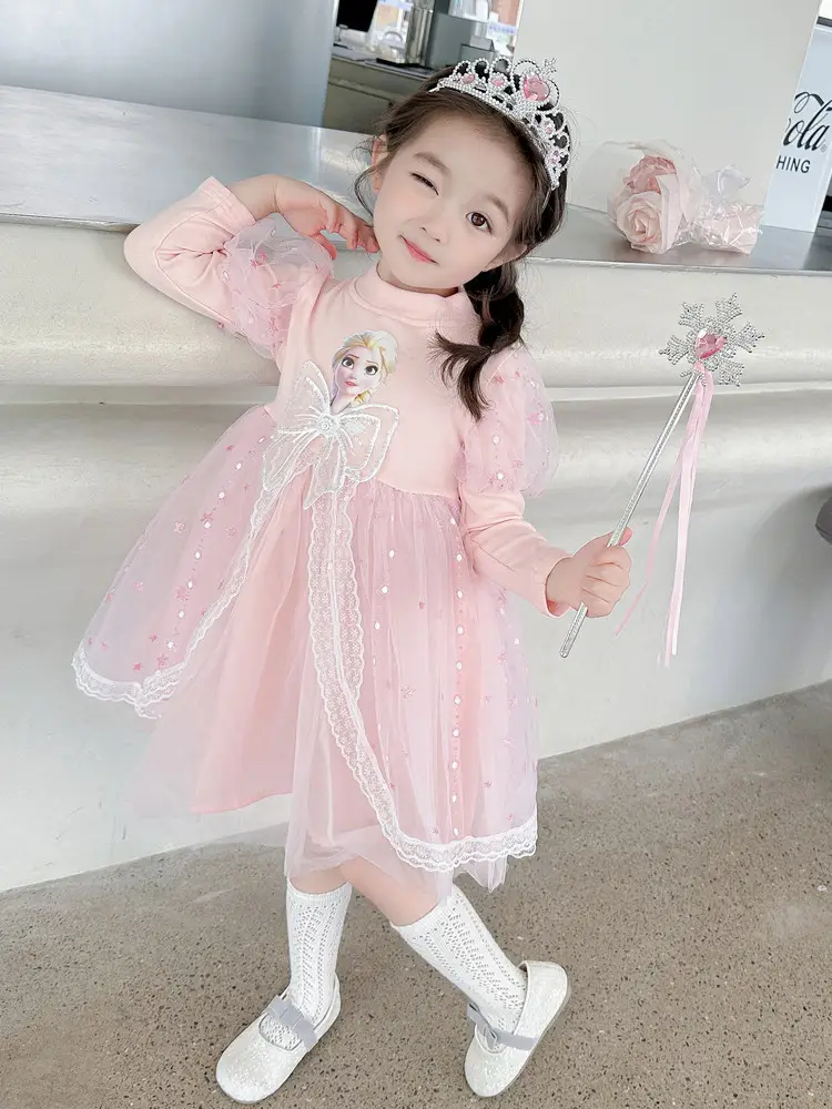 Girls' Korean-Style Long-Sleeve Elsa Princess Dress, Children's 2026 New Autumn Elsa Dress, Cotton Mesh Skirt, Trendy