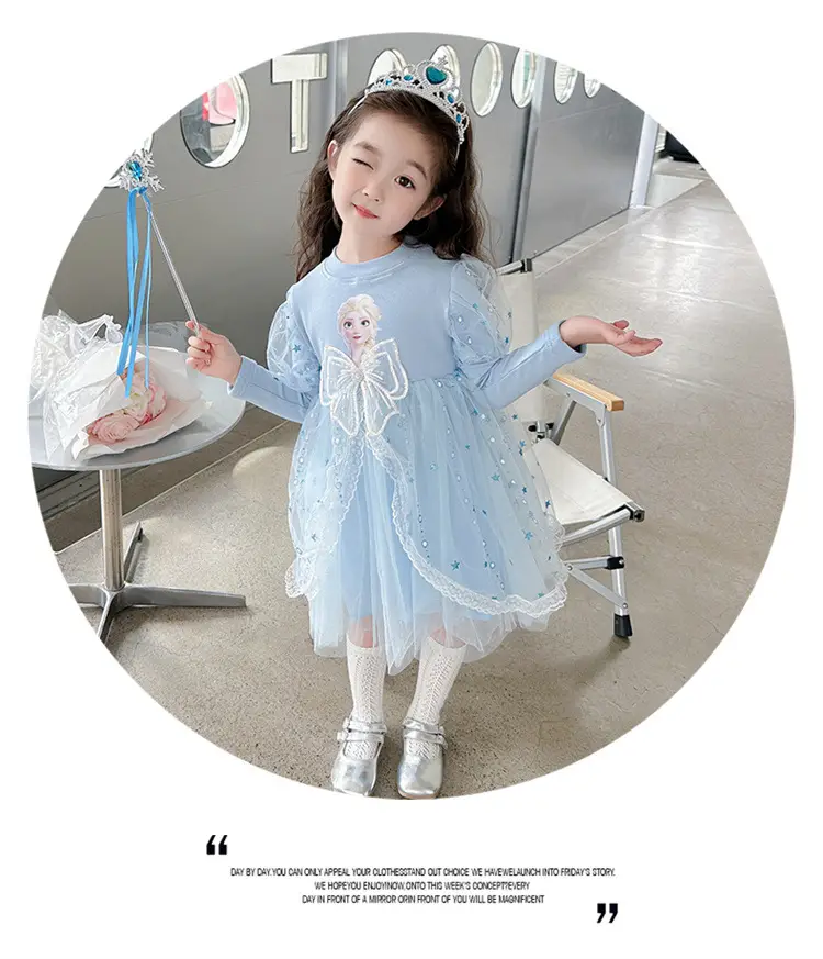 Girls' Korean-Style Long-Sleeve Elsa Princess Dress, Children's 2026 New Autumn Elsa Dress, Cotton Mesh Skirt, Trendy — feature 11