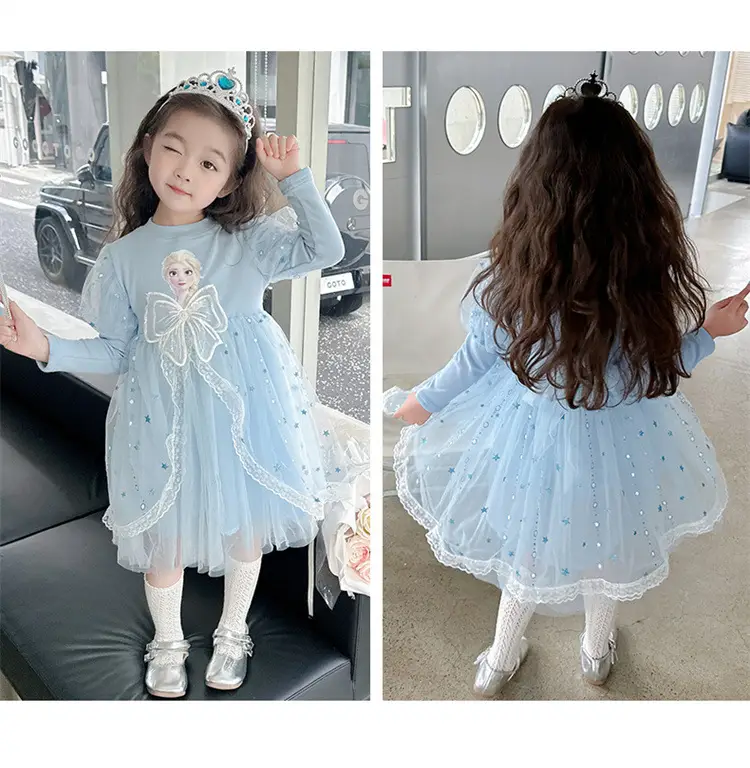 Girls' Korean-Style Long-Sleeve Elsa Princess Dress, Children's 2026 New Autumn Elsa Dress, Cotton Mesh Skirt, Trendy — feature 12