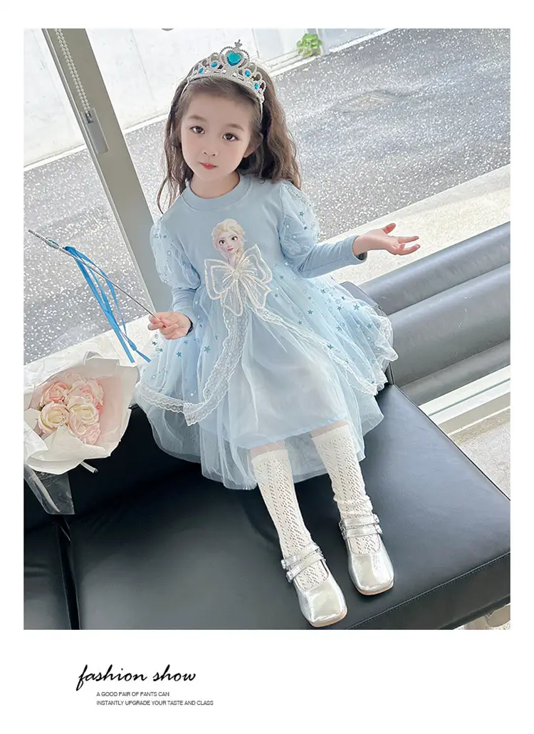 Girls' Korean-Style Long-Sleeve Elsa Princess Dress, Children's 2026 New Autumn Elsa Dress, Cotton Mesh Skirt, Trendy — feature 13