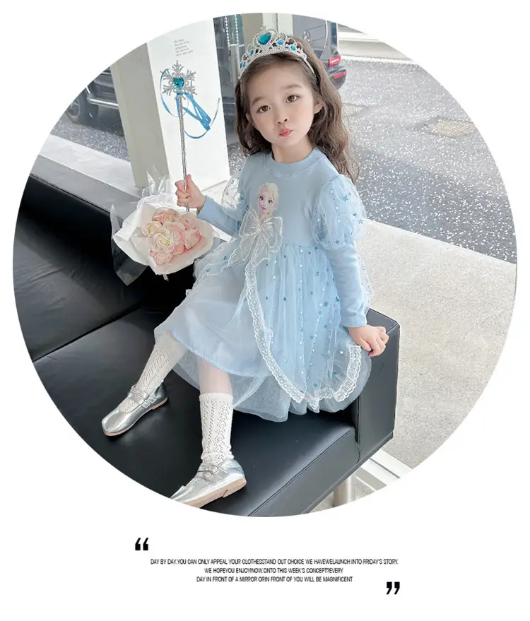 Girls' Korean-Style Long-Sleeve Elsa Princess Dress, Children's 2026 New Autumn Elsa Dress, Cotton Mesh Skirt, Trendy — feature 16