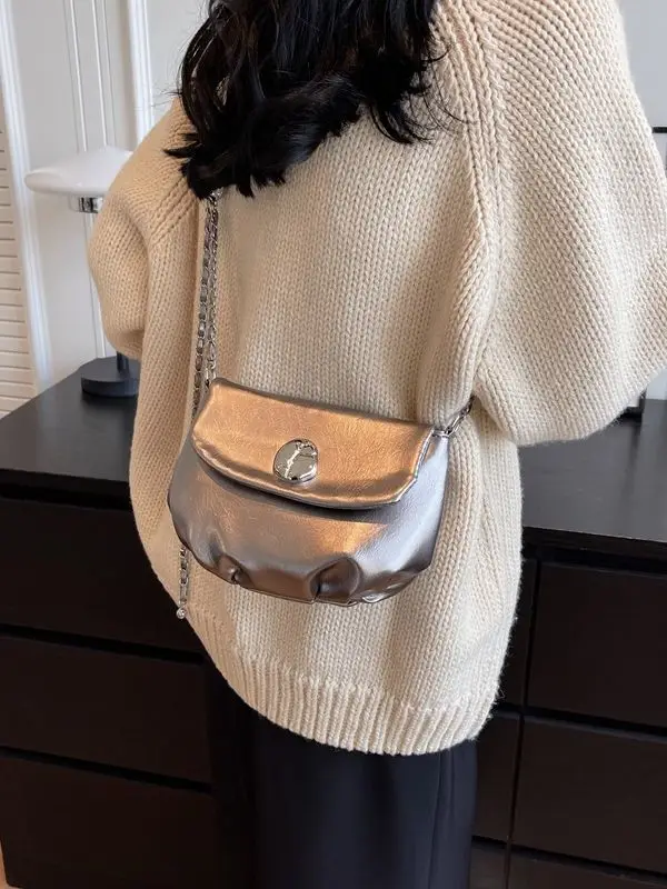 Women's Retro Chain Shoulder Messenger Bag Brown Leather