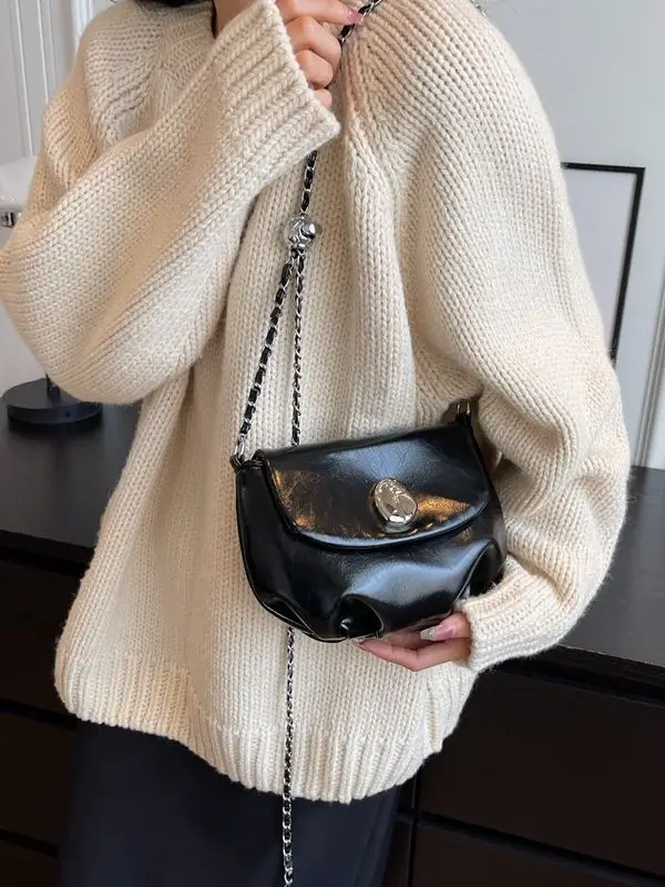 Women's Retro Chain Shoulder Messenger Bag Brown Leather
