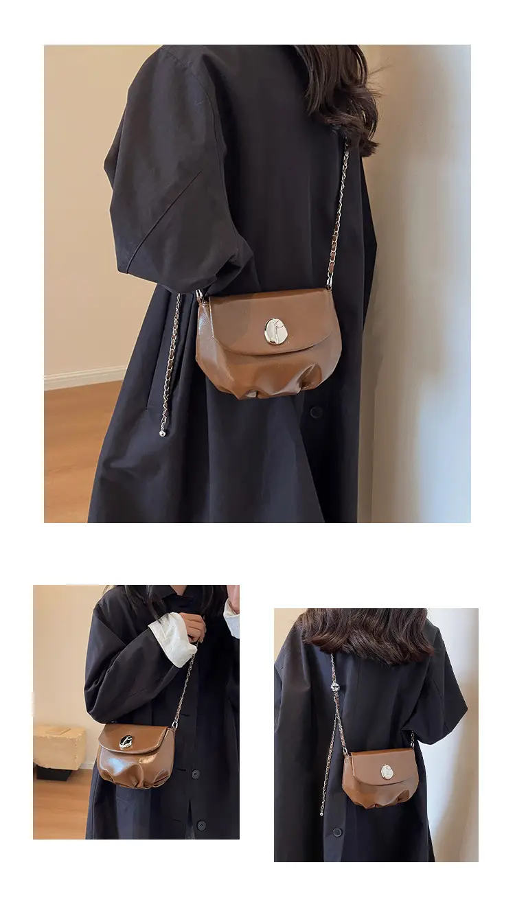 Women's Retro Chain Shoulder Messenger Bag Brown Leather — feature 19