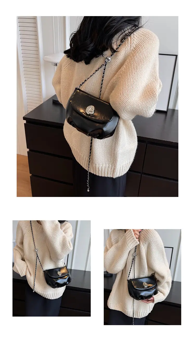 Women's Retro Chain Shoulder Messenger Bag Brown Leather — feature 21