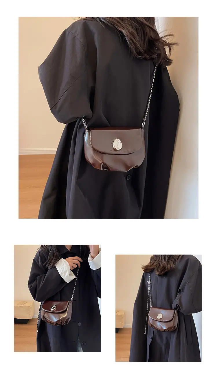Women's Retro Chain Shoulder Messenger Bag Brown Leather — feature 22