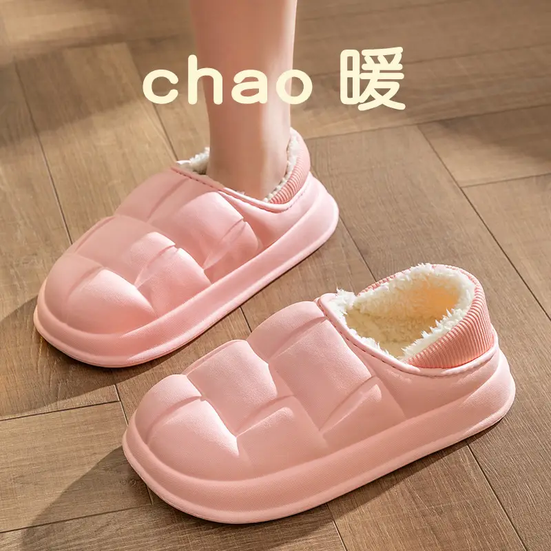 Waterproof cotton slippers for women autumn and winter indoor home couple home bag heel plush confinement non-slip thermal slippers for men - Image 10