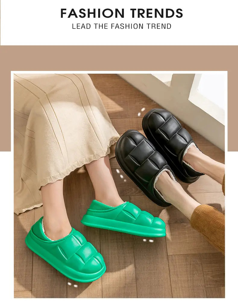 Waterproof cotton slippers for women autumn and winter indoor home couple home bag heel plush confinement non-slip thermal slippers for men — feature 12