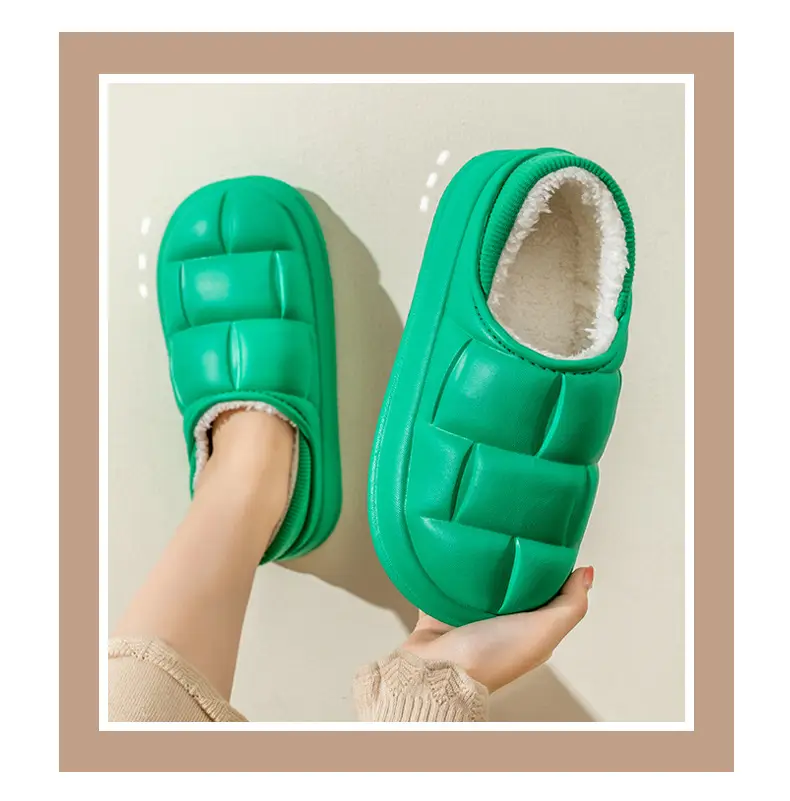 Waterproof cotton slippers for women autumn and winter indoor home couple home bag heel plush confinement non-slip thermal slippers for men — feature 16