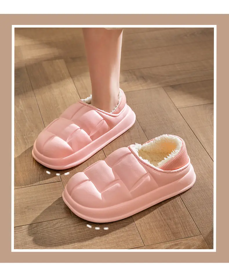 Waterproof cotton slippers for women autumn and winter indoor home couple home bag heel plush confinement non-slip thermal slippers for men — feature 17