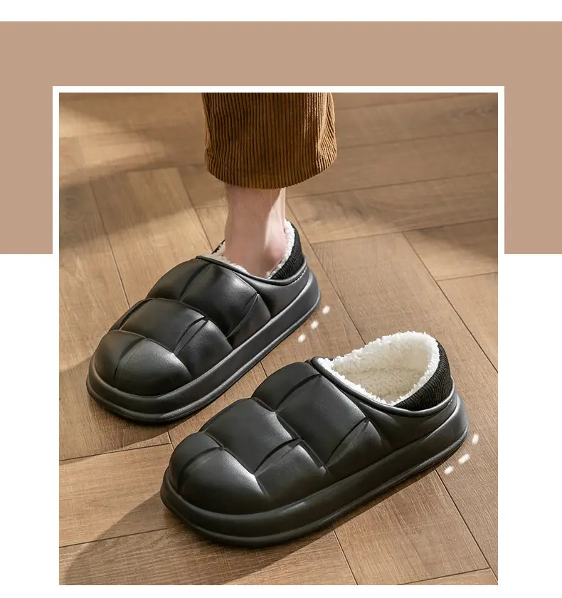 Waterproof cotton slippers for women autumn and winter indoor home couple home bag heel plush confinement non-slip thermal slippers for men — feature 18