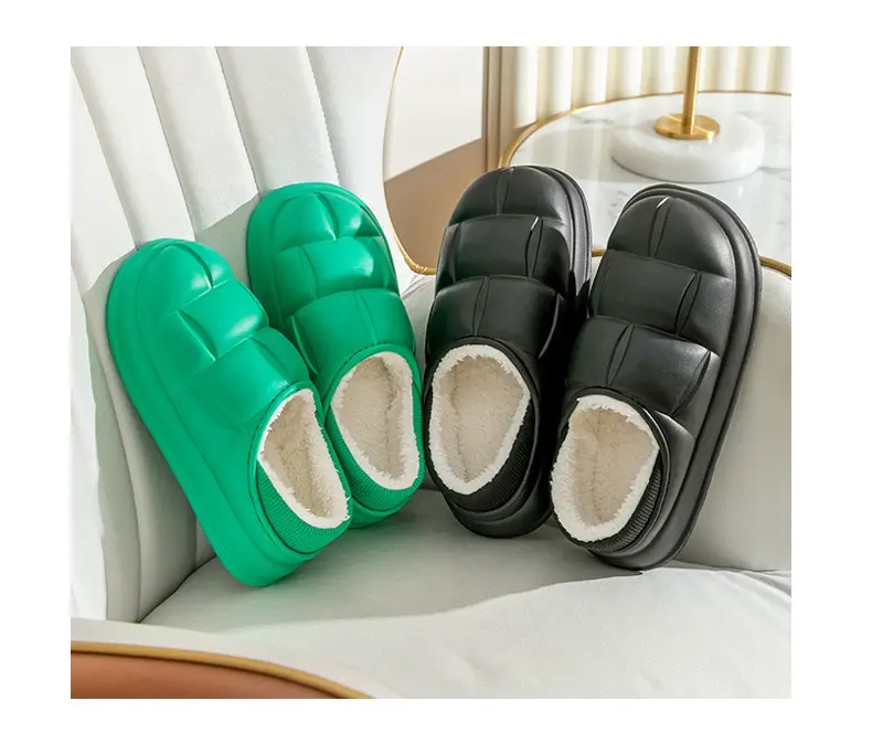 Waterproof cotton slippers for women autumn and winter indoor home couple home bag heel plush confinement non-slip thermal slippers for men — feature 19