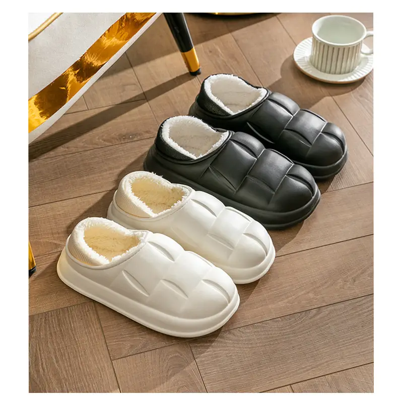 Waterproof cotton slippers for women autumn and winter indoor home couple home bag heel plush confinement non-slip thermal slippers for men — feature 20