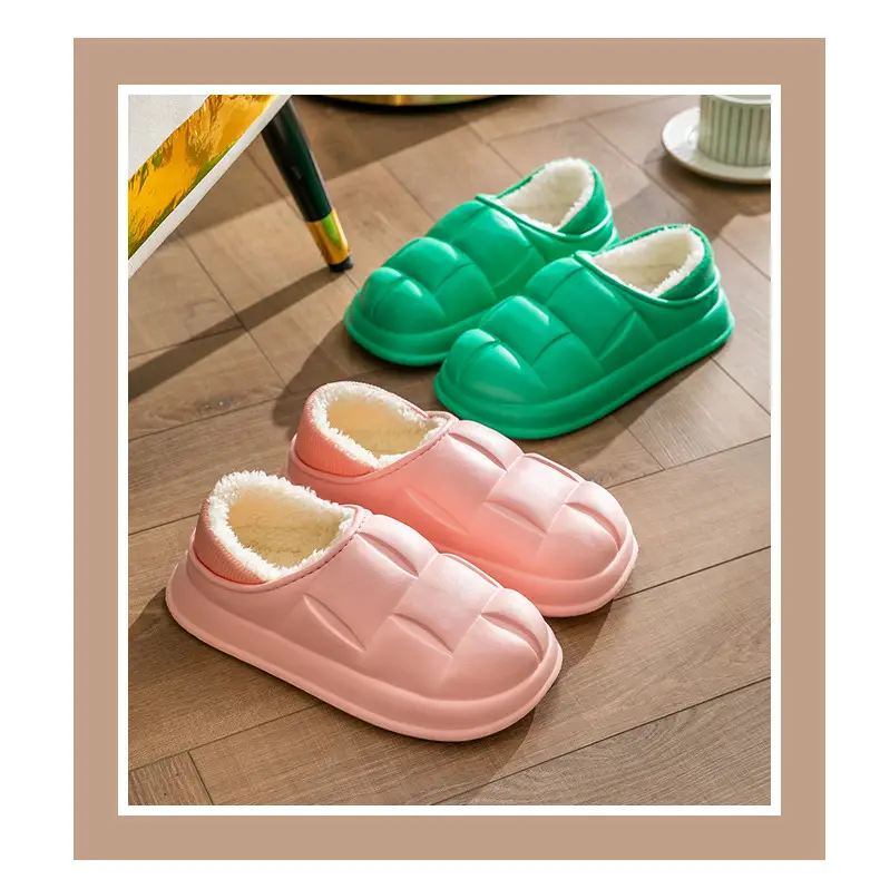 Waterproof cotton slippers for women autumn and winter indoor home couple home bag heel plush confinement non-slip thermal slippers for men — feature 21