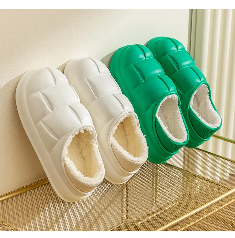Waterproof cotton slippers for women autumn and winter indoor home couple home bag heel plush confinement non-slip thermal slippers for men — feature 22