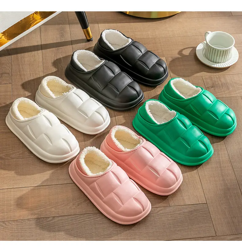 Waterproof cotton slippers for women autumn and winter indoor home couple home bag heel plush confinement non-slip thermal slippers for men — feature 23