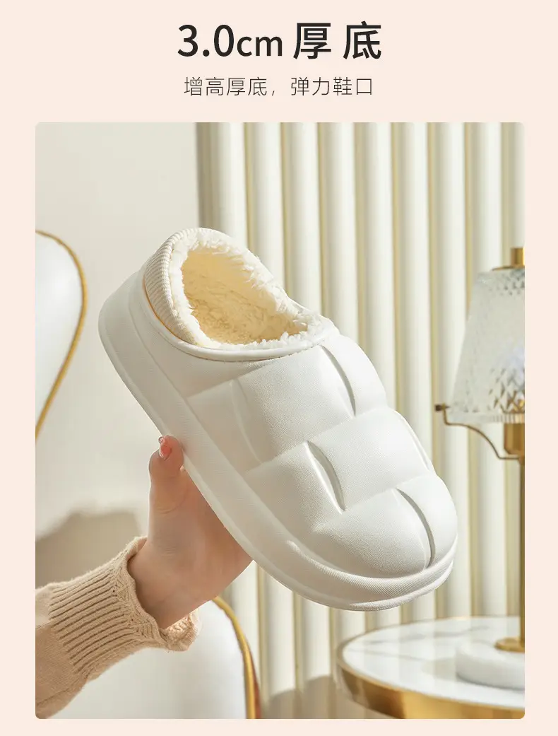 Waterproof cotton slippers for women autumn and winter indoor home couple home bag heel plush confinement non-slip thermal slippers for men — feature 6