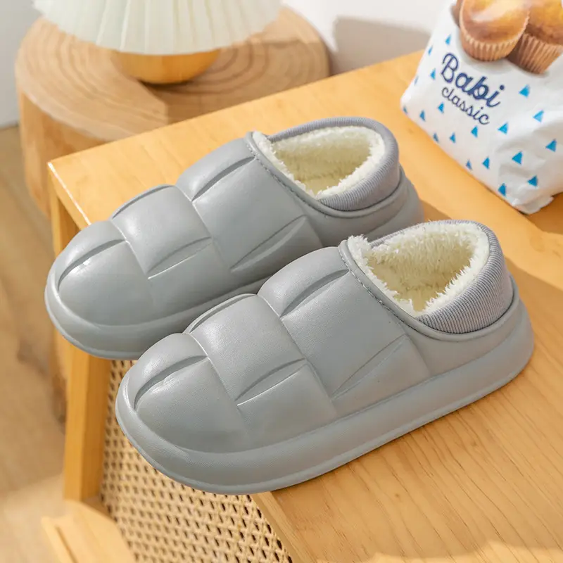 Waterproof cotton slippers for women autumn and winter indoor home couple home bag heel plush confinement non-slip thermal slippers for men - Image 6