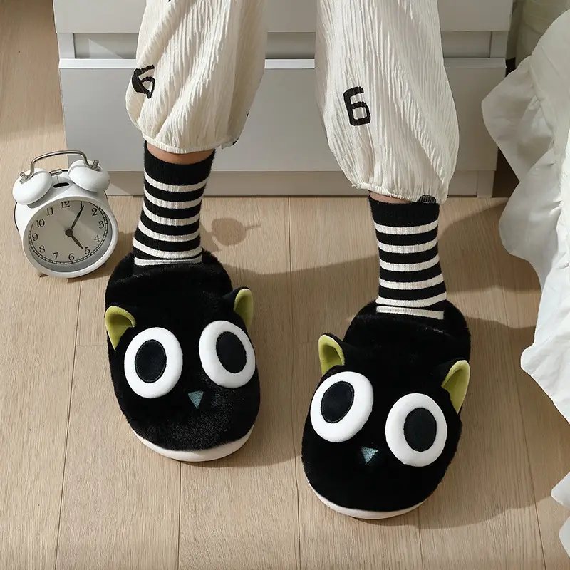 Cute Owl Cartoon Cotton Slippers for Women Winter
