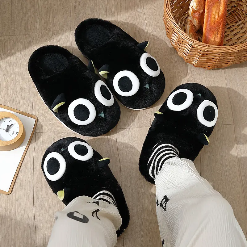 Cute Owl Cartoon Cotton Slippers for Women Winter