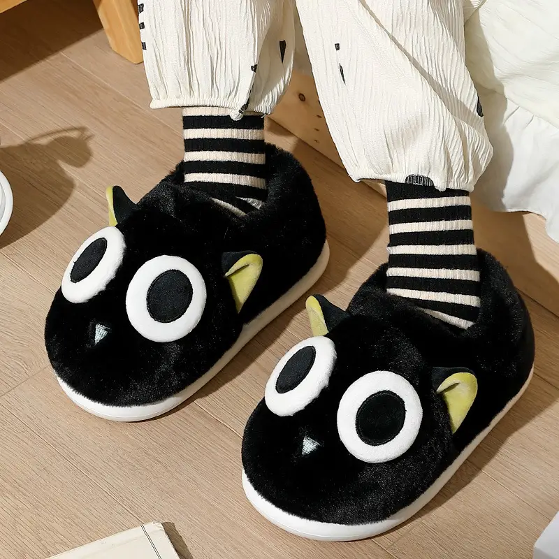 Cute Owl Cartoon Cotton Slippers for Women Winter