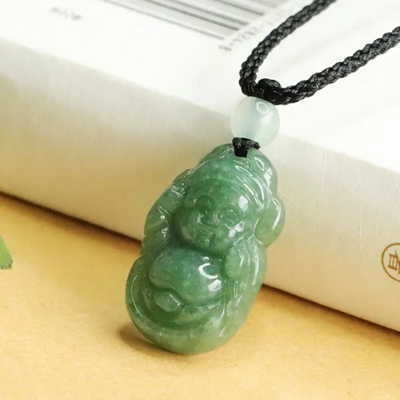 Full Green Jade Little God Necklace for Men Women - Image 3