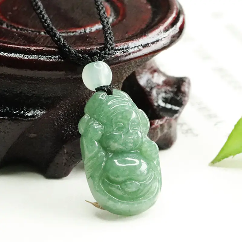 Full Green Jade Little God Necklace for Men Women - Image 5