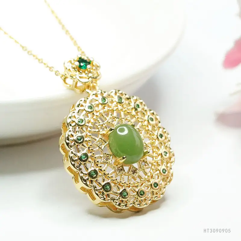 Guan Yu Jade Pendant Necklace with Green Stone - Image 4