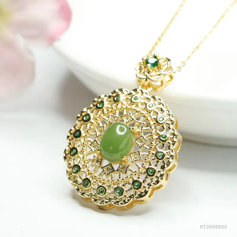 Guan Yu Jade Pendant Necklace with Green Stone - Image 5
