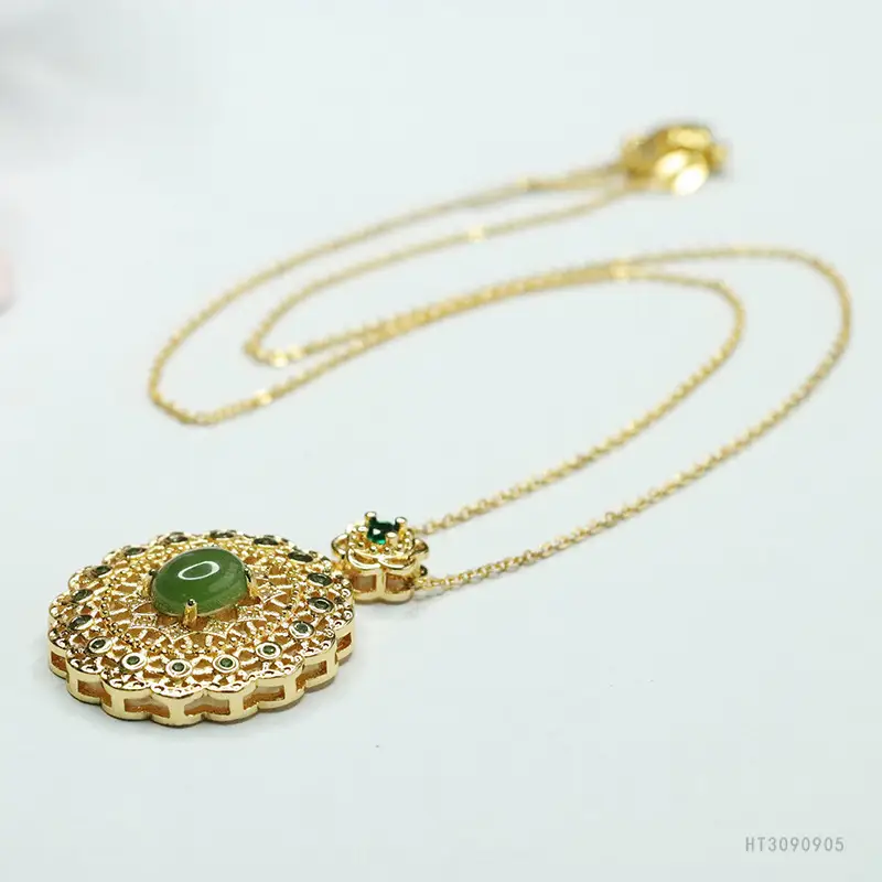 Guan Yu Jade Pendant Necklace with Green Stone - Image 6