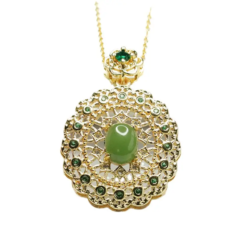 Guan Yu Jade Pendant Necklace with Green Stone - Image 7