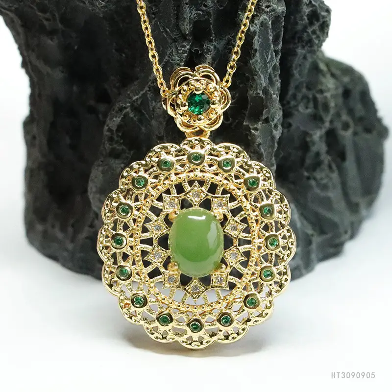 Guan Yu Jade Pendant Necklace with Green Stone - Image 2