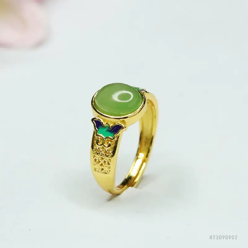 Jadeite Ring Gold Plated Vintage Design - Image 5