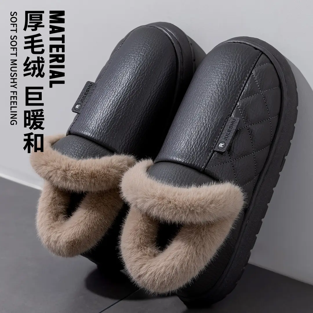 Elderly Men's Non-Slip Cotton Slippers for Home Use in Autumn and Winter, Heel-Covering, Warm, Thick-Soled, Waterproof Cotton Slippers for Winter - Image 9