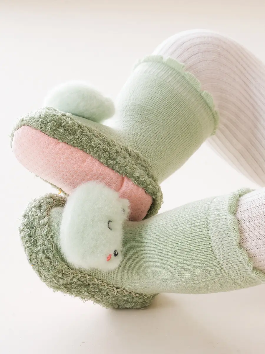 Baby Fleece Floor Socks Green Cartoon Newborn - Image 9