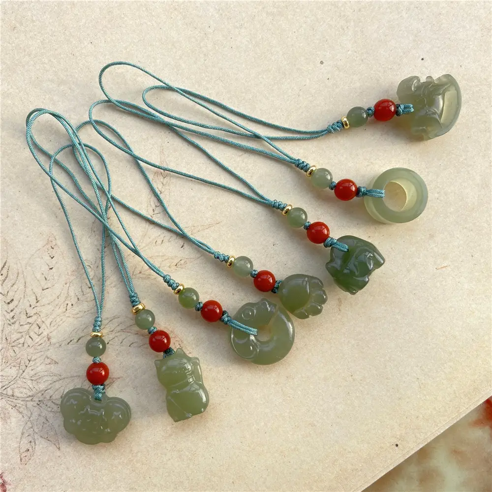 Green Jade Claw Pendant with Red Beads for Women - Image 6