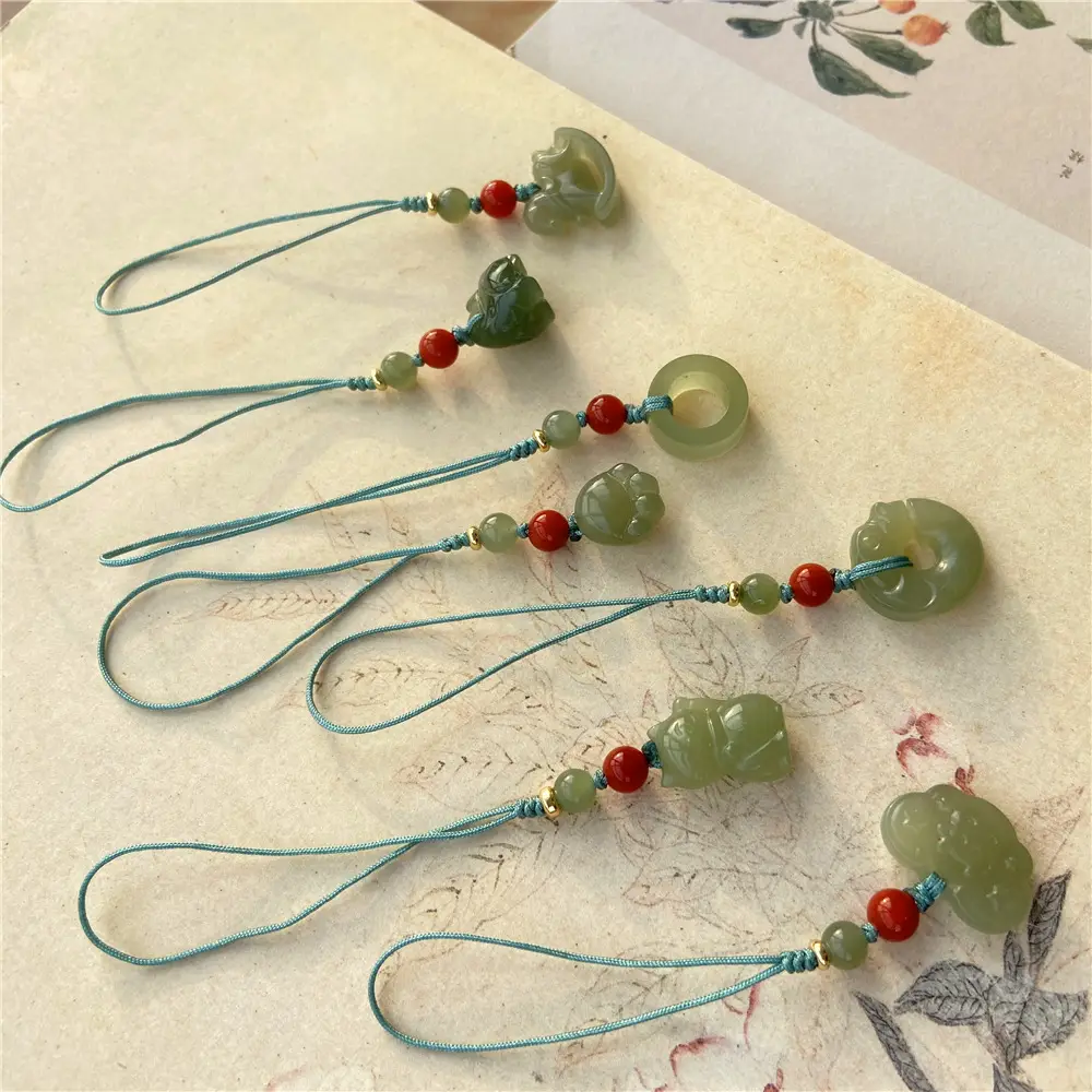 Green Jade Claw Pendant with Red Beads for Women - Image 7