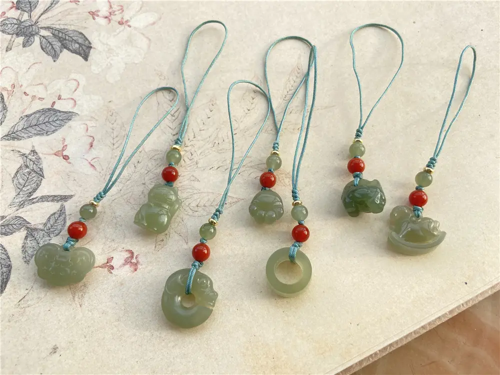 Green Jade Claw Pendant with Red Beads for Women - Image 8