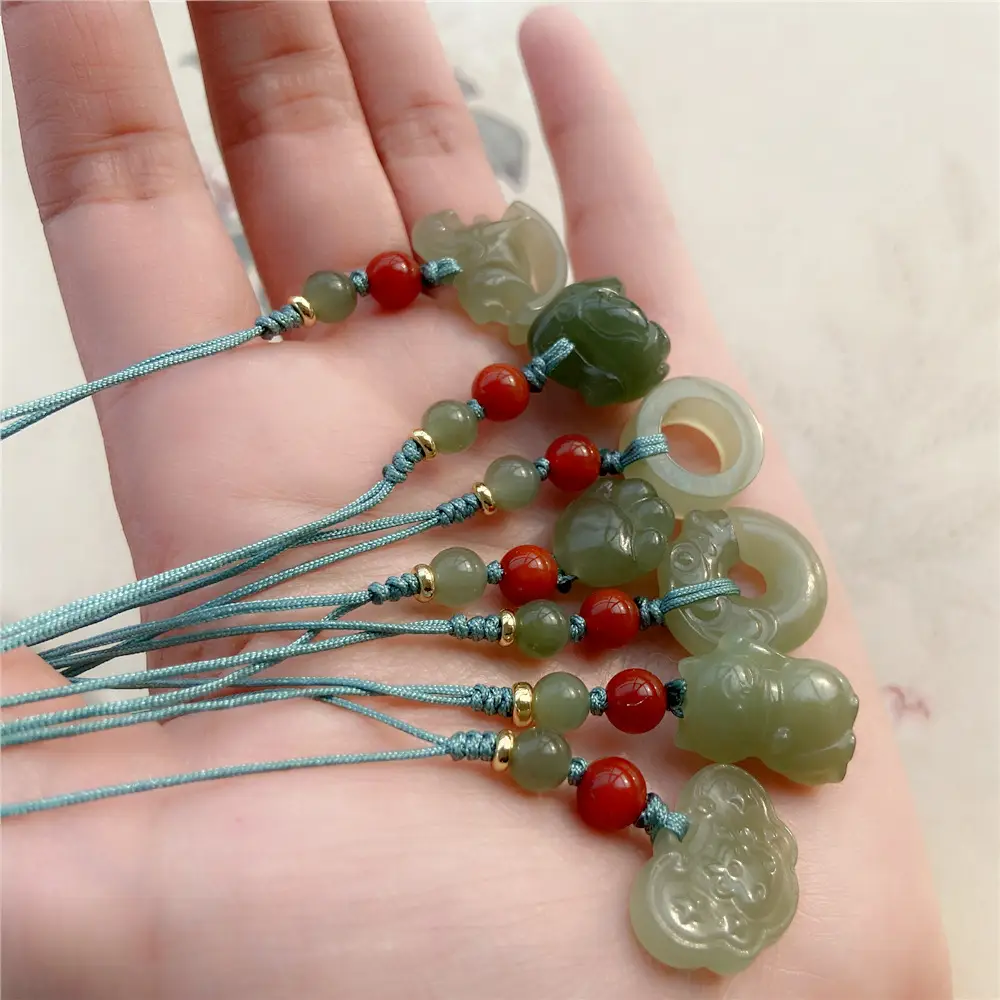 Green Jade Claw Pendant with Red Beads for Women - Image 9