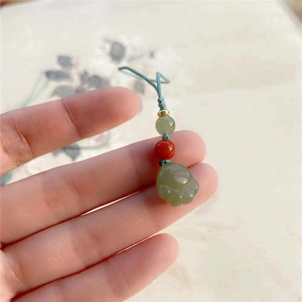 Green Jade Claw Pendant with Red Beads for Women — feature 11