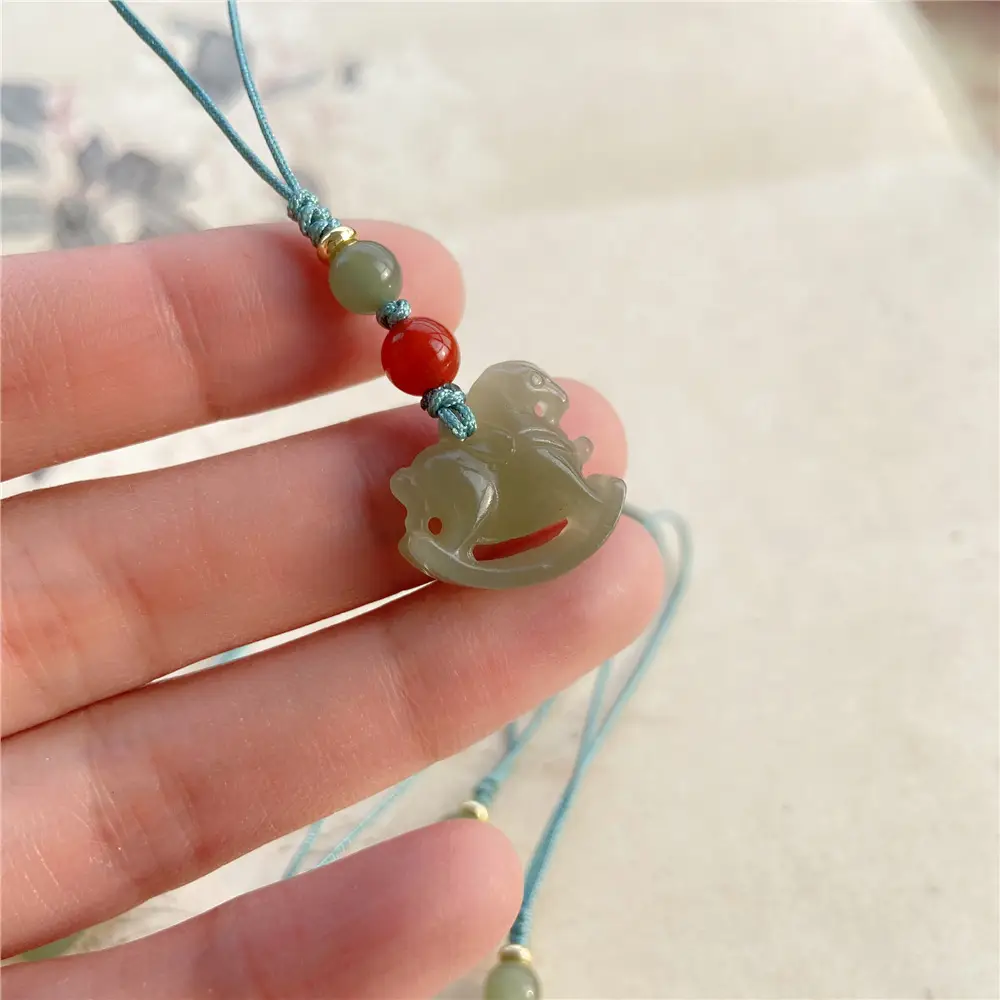 Green Jade Claw Pendant with Red Beads for Women — feature 13