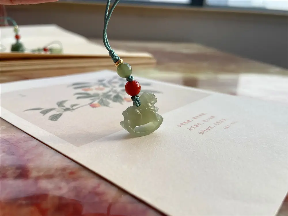 Green Jade Claw Pendant with Red Beads for Women — feature 6
