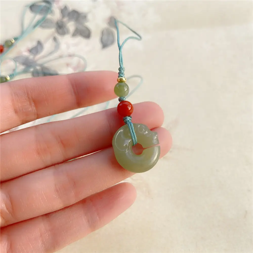 Green Jade Claw Pendant with Red Beads for Women — feature 8