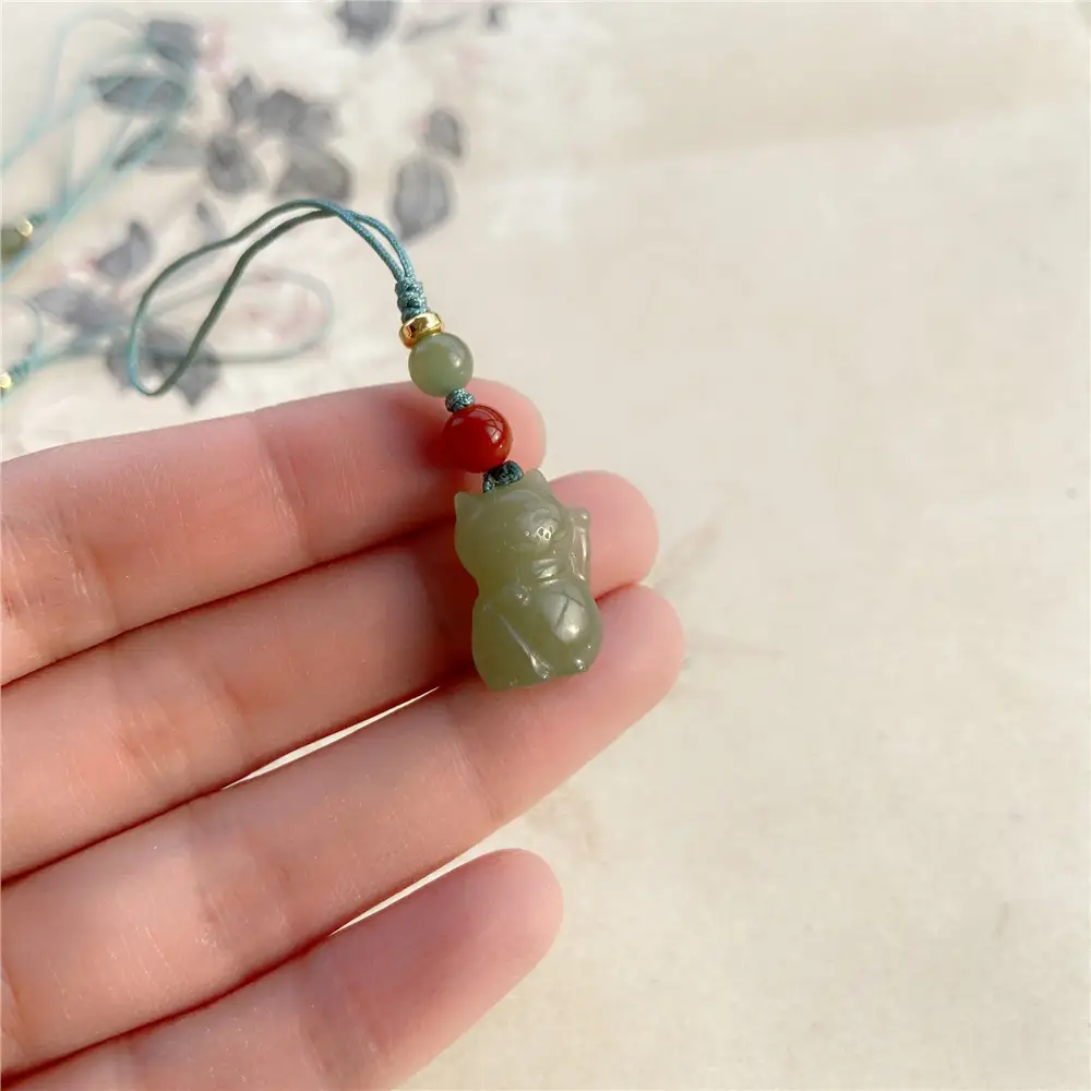 Green Jade Claw Pendant with Red Beads for Women — feature 9
