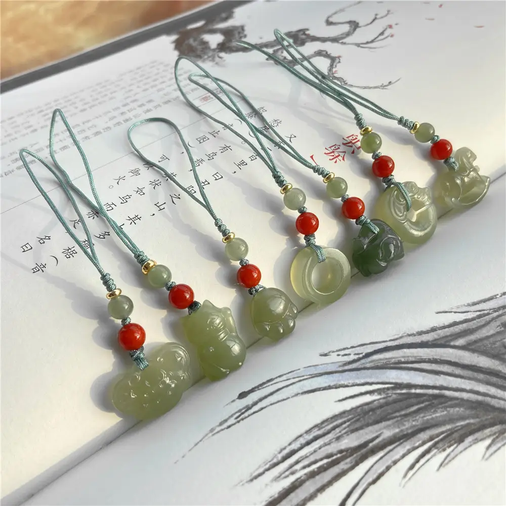 Green Jade Claw Pendant with Red Beads for Women - Image 3