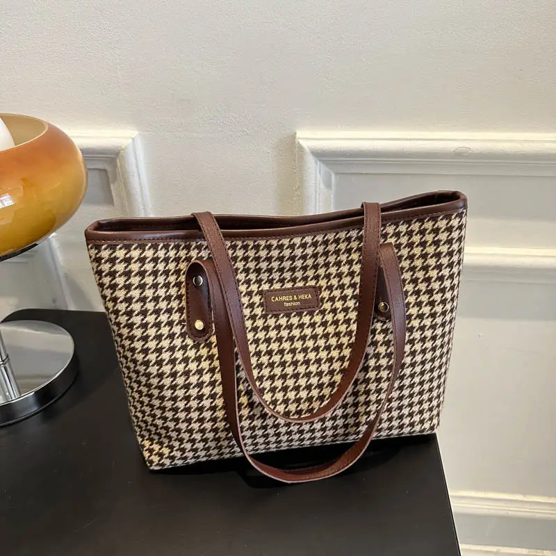 Retro Houndstooth Shoulder Tote Bag 2023 - Image 6