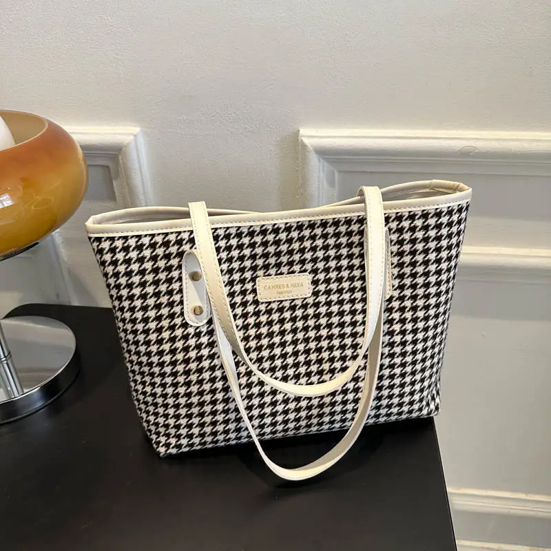 Retro Houndstooth Shoulder Tote Bag 2023 - Image 7