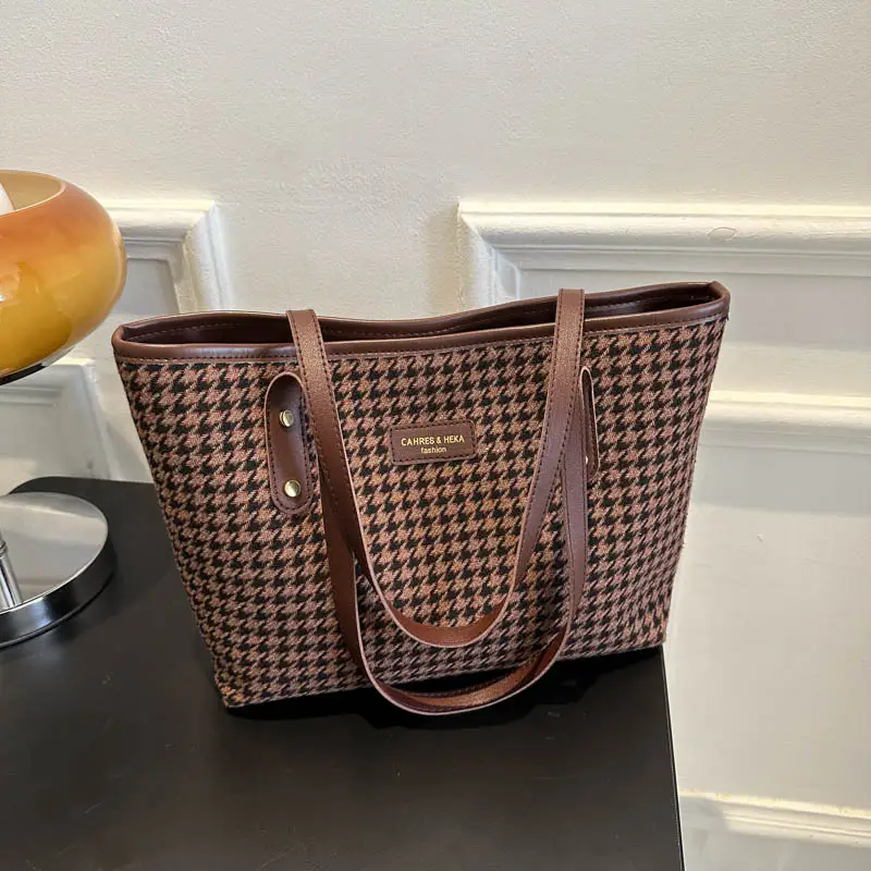 Retro Houndstooth Shoulder Tote Bag 2023 - Image 8