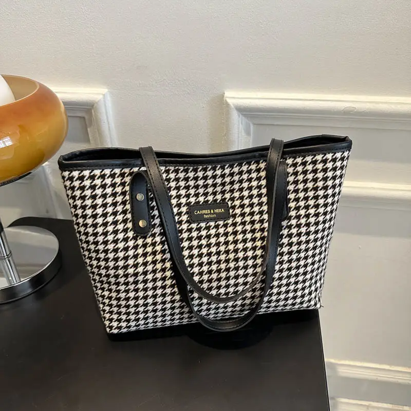 Retro Houndstooth Shoulder Tote Bag 2023 - Image 9
